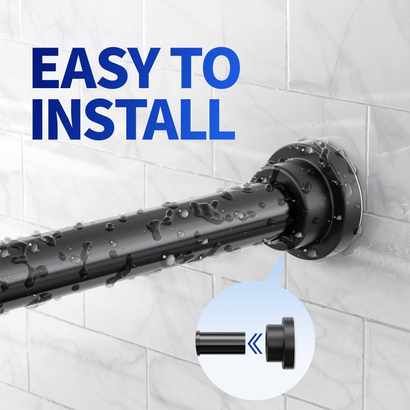Mcrbeay Shower Curtain Rod, 1" Diameter Heavy Duty Tension Shower Rod, Non Slip Adjustable 28-46 inch No Drilling Shower Curtain Rods Spring Tension For Bathroom, Shower Stall, No Rust, Black - Image 4