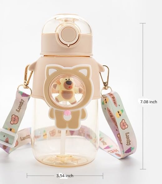 Trishaan 680ml Kawaii PP BPA free cute bear squishy Water Bottles with Straw Carrying Strap Portable Drinking Bottle Leak proof Cute Juice Tea Water Cups for kids boys and girls multiColor - Image 3