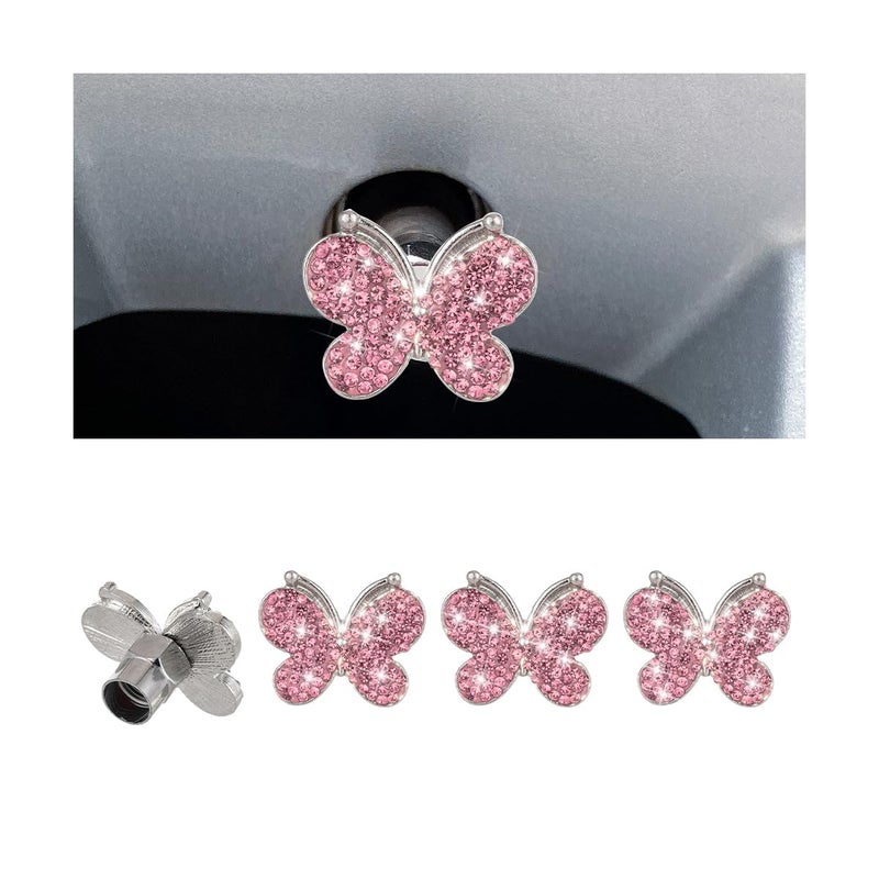 Sandfren 4PCS Bling Car Tire Valve Stem Caps Butterfly Rhinestone Vehicle Wheel Air Cover Diamond Dustproof Automotive Stem Decor Accessories Universal for SUVs Trucks Motorcycles Pink - Image 3