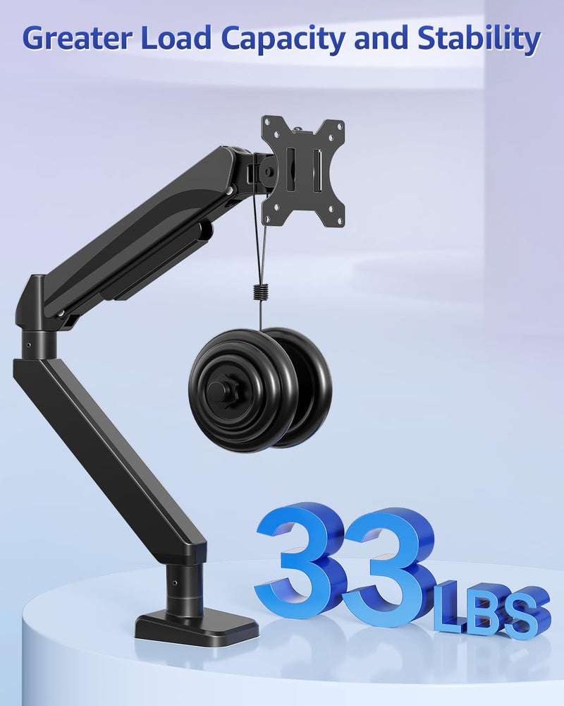 MOUNTUP Heavy Duty Single Monitor Arm for 42 40 39 34 32 27Inch Screens, Monitor Stand for Desk Supports 4.4-33 lbs, Height Adjustable Ultrawide Monitors Mount with C-Clamp & Grommet Base - Image 2