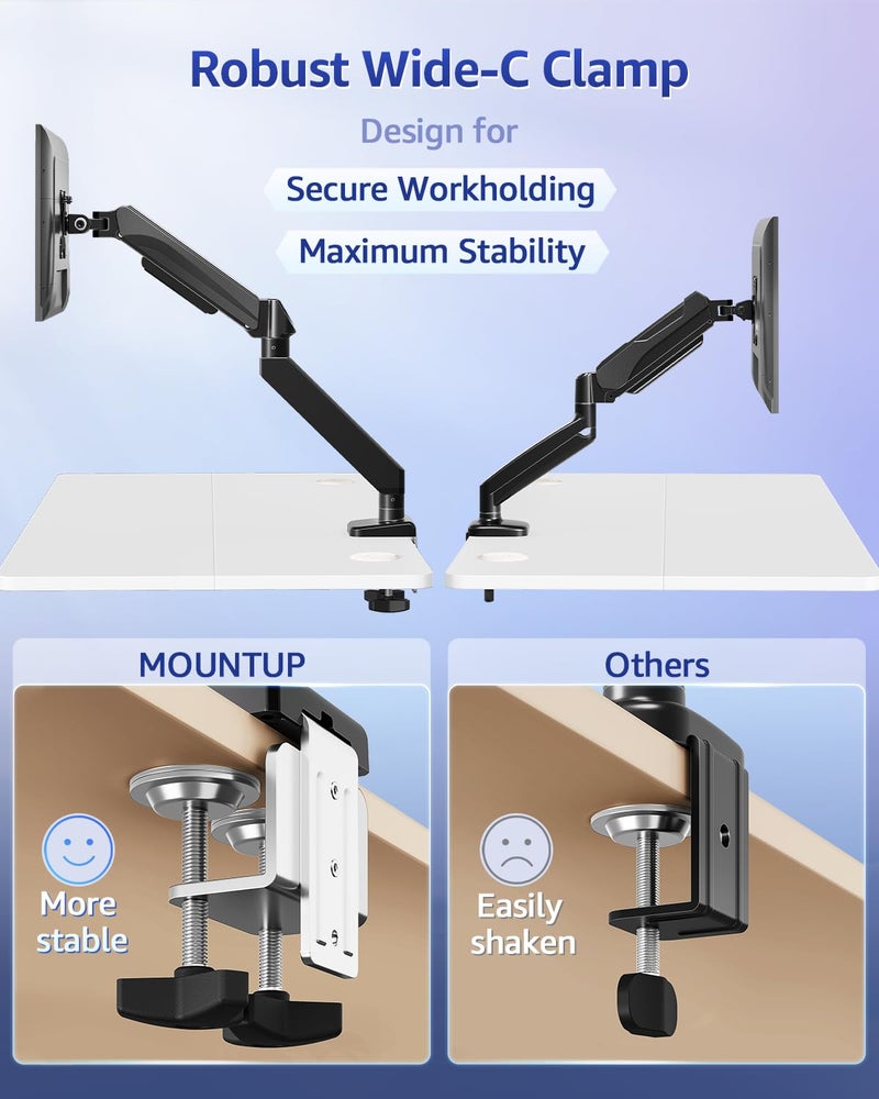 MOUNTUP Heavy Duty Single Monitor Arm for 42 40 39 34 32 27Inch Screens, Monitor Stand for Desk Supports 4.4-33 lbs, Height Adjustable Ultrawide Monitors Mount with C-Clamp & Grommet Base - Image 4