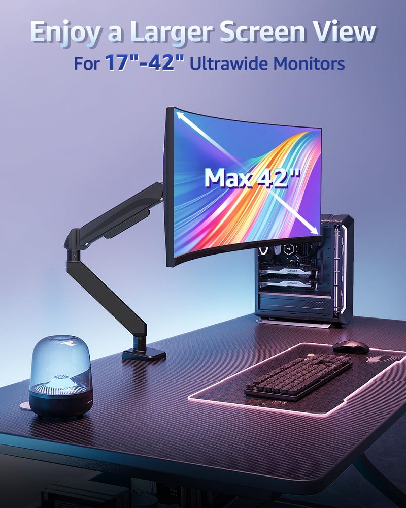 MOUNTUP Heavy Duty Single Monitor Arm for 42 40 39 34 32 27Inch Screens, Monitor Stand for Desk Supports 4.4-33 lbs, Height Adjustable Ultrawide Monitors Mount with C-Clamp & Grommet Base - Image 5