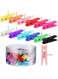 KASTWAVE 50Pieces Multicolored Wooden Clips Push Pins Clips Pushpin Tacks Wooden Crafts Pins for Cork Boards Crafts Arts Projects Photo Supplies  - Image 1