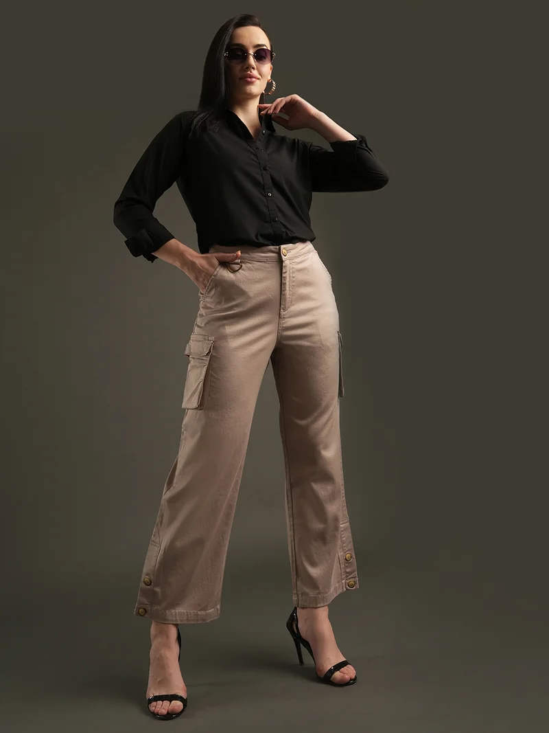 globus Women Relaxed Mid-Rise Loose Fit Cargos Trousers