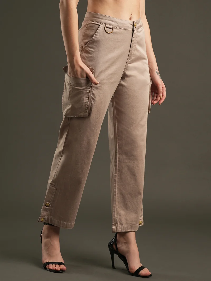 globus Women Relaxed Mid-Rise Loose Fit Cargos Trousers