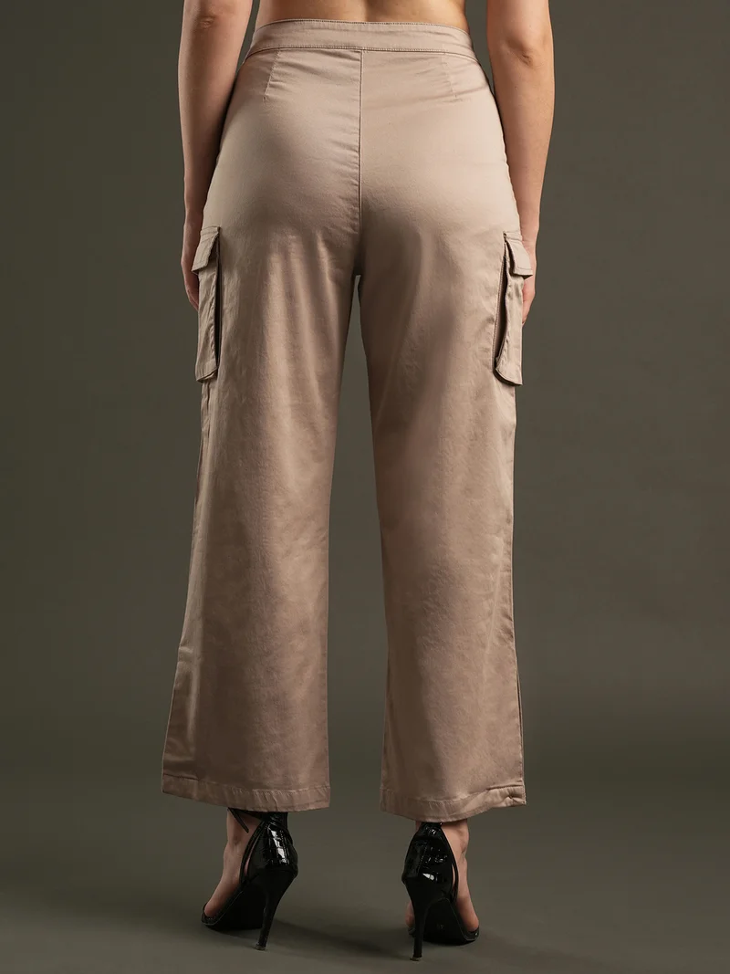 globus Women Relaxed Mid-Rise Loose Fit Cargos Trousers