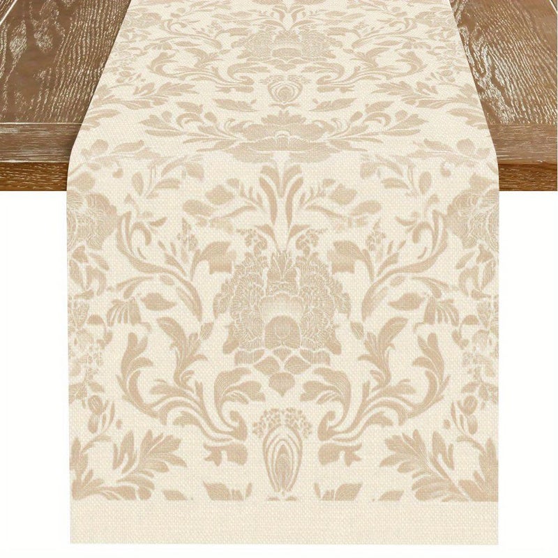 مفرش طاولة عتيق بطبعات زهور مزخرفة، بطول 140 سم، ديكور منزلي للمناسبات، تصميم بسيط للزينة المكتبية، هدية مثالية. - Image 1