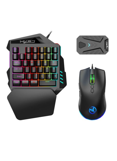 Wired RGB Gaming Mouse 35 Keys Single-hand Gaming Keyboard Portable Android Keyboard Mouse Converter Combo