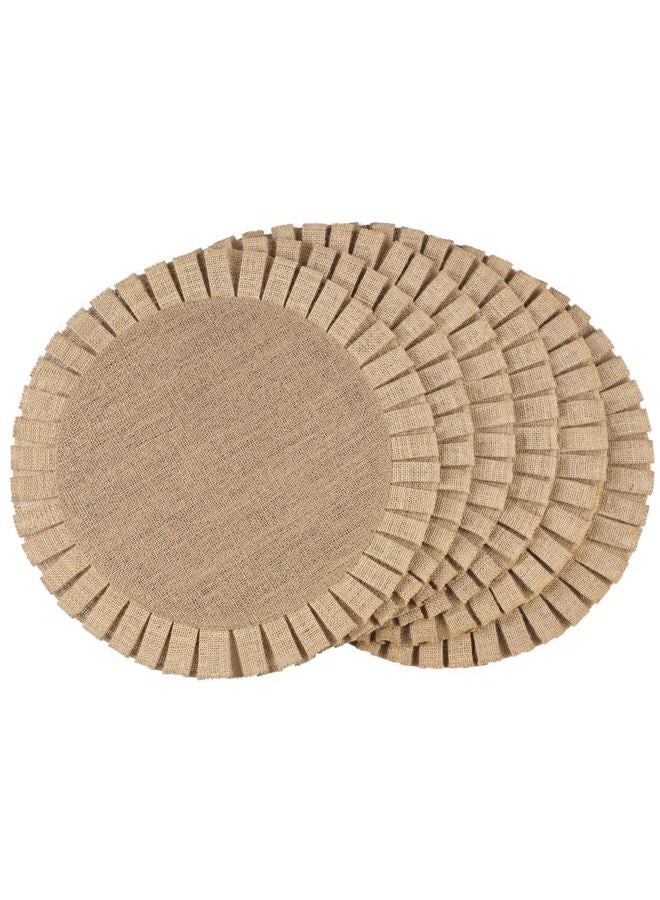 FunWheat Burlap Round Braided Placemats Set of 6 for Dining Tables 15 Inch Heat Resistant Jute Table Mats Farmhouse Woven Fabric Natural Place mats (Ruffled Lace) - Image 1