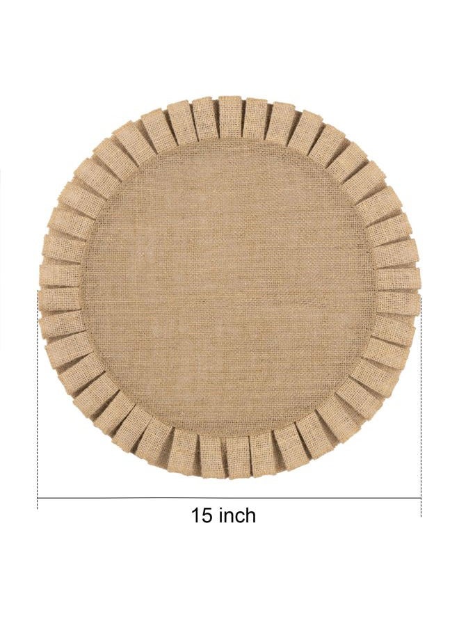 FunWheat Burlap Round Braided Placemats Set of 6 for Dining Tables 15 Inch Heat Resistant Jute Table Mats Farmhouse Woven Fabric Natural Place mats (Ruffled Lace) - Image 2