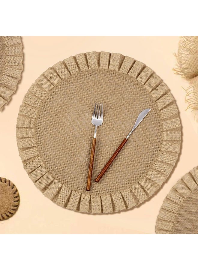 FunWheat Burlap Round Braided Placemats Set of 6 for Dining Tables 15 Inch Heat Resistant Jute Table Mats Farmhouse Woven Fabric Natural Place mats (Ruffled Lace) - Image 5