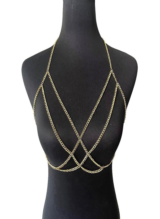 WFik Metal Layered Bra Body Chain Jewelry Sexy Crossover Harness Chest Chain Summer Beach Bikini Waist Body Jewelry for Women (Gold) - Image 3