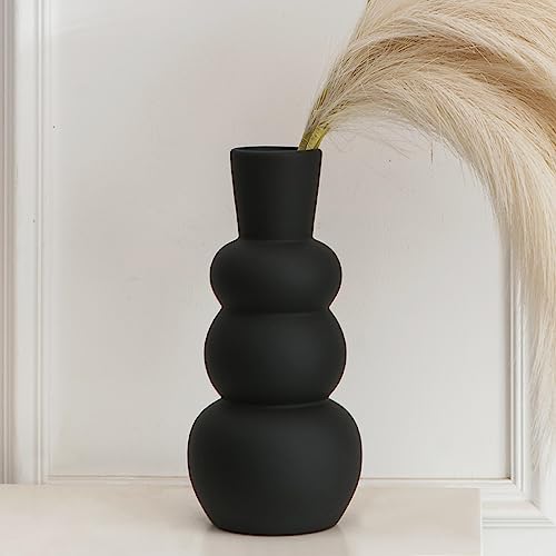 Tenforie Black Vase, Modern Ceramic Vase, Black Matte Clay Vases for Pampas Grass, Minimalist Home Fresh Flowers, Dried Flowers - Image 2