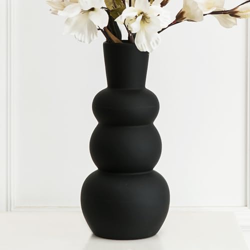 Tenforie Black Vase, Modern Ceramic Vase, Black Matte Clay Vases for Pampas Grass, Minimalist Home Fresh Flowers, Dried Flowers - Image 1