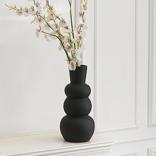 Tenforie Black Vase, Modern Ceramic Vase, Black Matte Clay Vases for Pampas Grass, Minimalist Home Fresh Flowers, Dried Flowers - Image 5