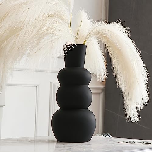 Tenforie Black Vase, Modern Ceramic Vase, Black Matte Clay Vases for Pampas Grass, Minimalist Home Fresh Flowers, Dried Flowers - Image 4