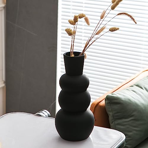 Tenforie Black Vase, Modern Ceramic Vase, Black Matte Clay Vases for Pampas Grass, Minimalist Home Fresh Flowers, Dried Flowers - Image 3