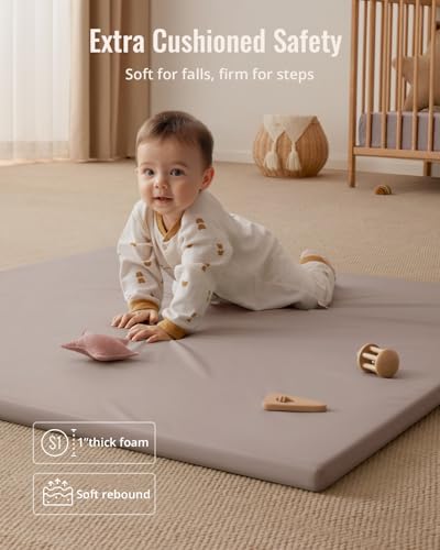 Blissful Diary Vegan Leather Baby Play Mat, 47x47 Thicken Foam Cushioned & Waterproof Playpen Mat for Infants and Toddlers, Stylish and Just Wipe-Clean Playmat for Baby Play on Floor, Taupe - Image 5