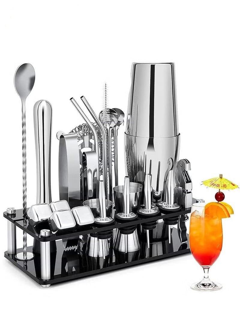 Beauenty Cocktail Drink Shaker Set,23-Piece Milk Tea Boston Stainless Steel Shaker Bartender Kit with Acrylic Stand,Professional Drink Making Tool  - Image 1