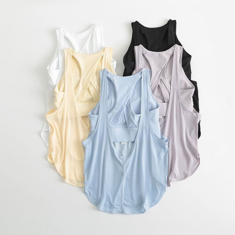 Women's Sleeveless Yoga Tank Top with Built-in Bra Pads, Cutout Backless Sports Top - Image 1