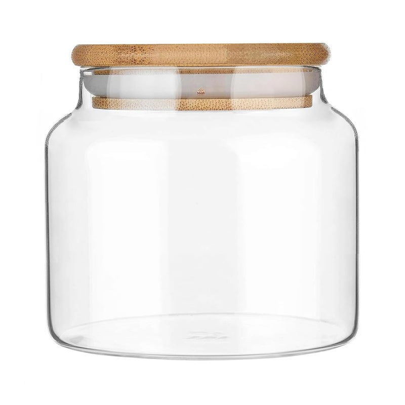 Custde 17 floz Small Glass Storage Containers with Lids,Candy Jar with Lid, Glass Food Storage Containers for Kitchen Counter, Pantry, Decorative Jar for Coffee, Sugar,Tea, Cute Jar (Bamboo 17 FL OZ) - Image 1