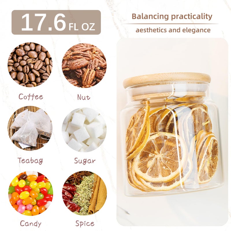 Custde 17 floz Small Glass Storage Containers with Lids,Candy Jar with Lid, Glass Food Storage Containers for Kitchen Counter, Pantry, Decorative Jar for Coffee, Sugar,Tea, Cute Jar (Bamboo 17 FL OZ) - Image 4