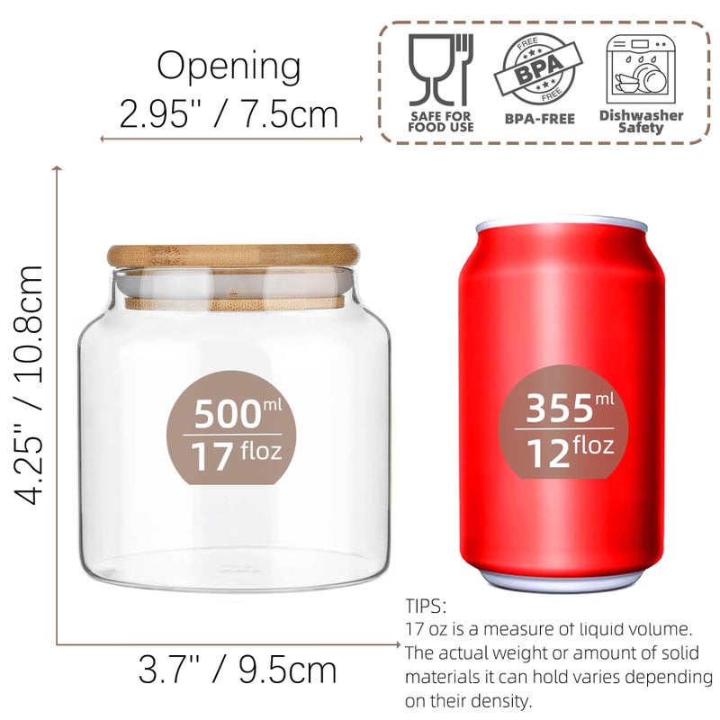 Custde 17 floz Small Glass Storage Containers with Lids,Candy Jar with Lid, Glass Food Storage Containers for Kitchen Counter, Pantry, Decorative Jar for Coffee, Sugar,Tea, Cute Jar (Bamboo 17 FL OZ) - Image 2