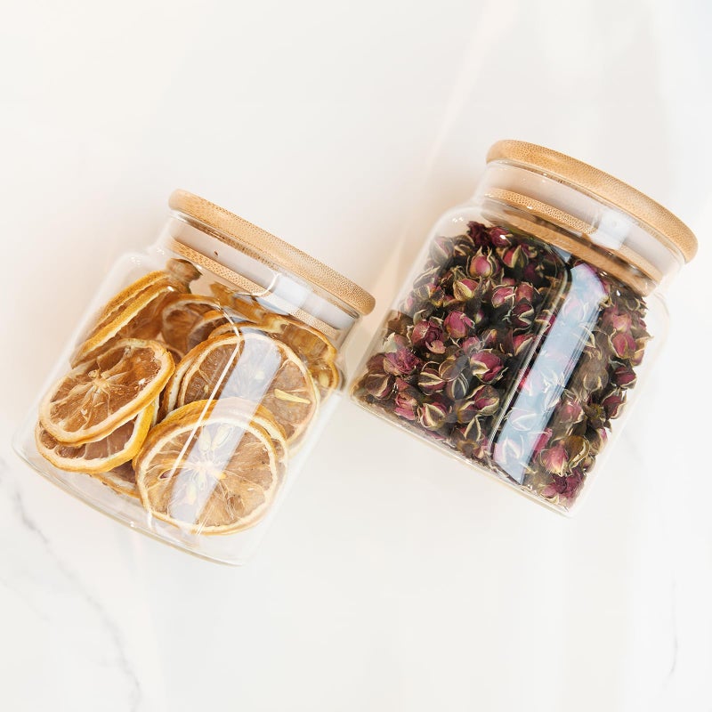 Custde 17 floz Small Glass Storage Containers with Lids,Candy Jar with Lid, Glass Food Storage Containers for Kitchen Counter, Pantry, Decorative Jar for Coffee, Sugar,Tea, Cute Jar (Bamboo 17 FL OZ) - Image 3