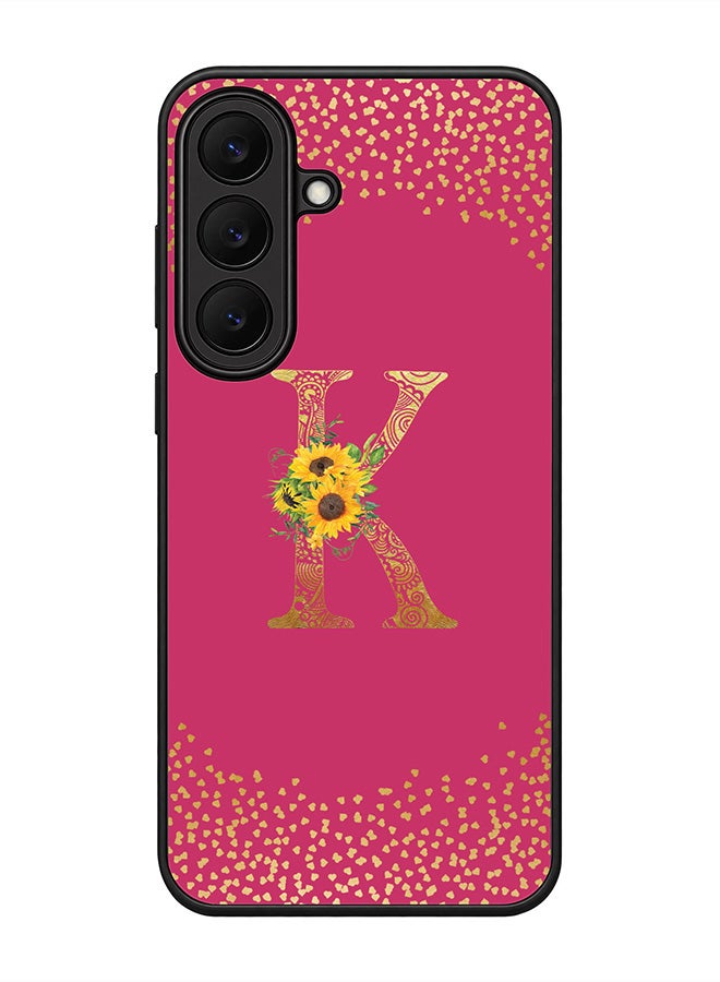 Stylizedd Rugged Case for Samsung Galaxy S26 FE- Slim Fit Hybrid Rubber Cover Sunflower Monogram - K (Deep Pink)