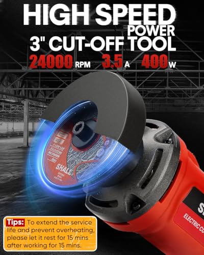 SHALL 3 Inch High-Speed Cut Off Tool, 3.5 Amp Metal Cutter Tool with 3Pcs Multifunctional Cut Off Wheels, 24000RPM Electricl Metal Cutting Tools for Steel, Inox, PVC - Image 2