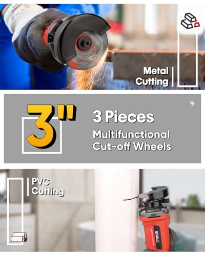 SHALL 3 Inch High-Speed Cut Off Tool, 3.5 Amp Metal Cutter Tool with 3Pcs Multifunctional Cut Off Wheels, 24000RPM Electricl Metal Cutting Tools for Steel, Inox, PVC - Image 5