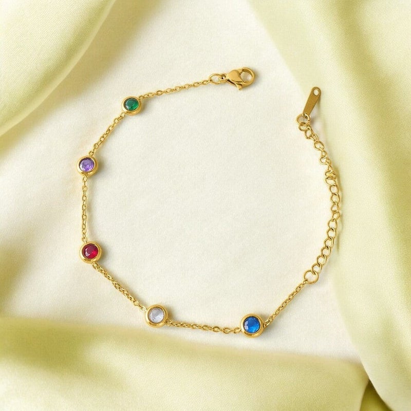 PALMONAS 18k Gold Tone Plated Multi Crystal Charm Bracelet
 for Women - Image 2