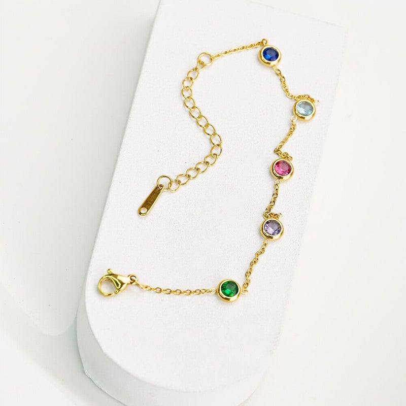 PALMONAS 18k Gold Tone Plated Multi Crystal Charm Bracelet
 for Women - Image 3