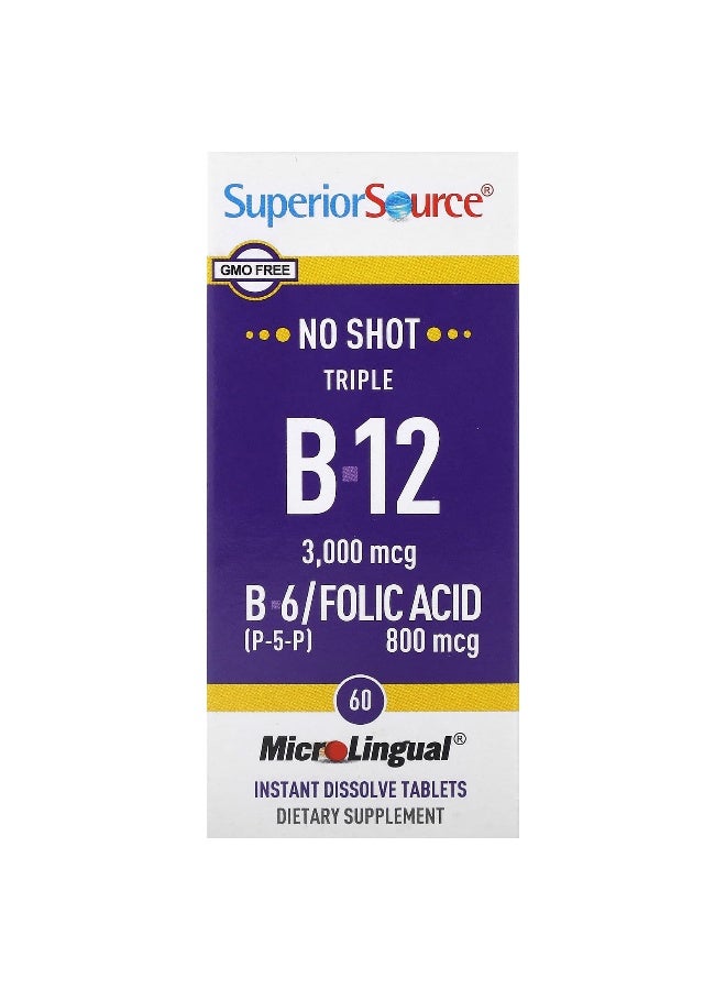 Superior Source, Triple B-12, B-6, Folic Acid, 60 MicroLingual Instant Dissolve Tablets (Packaging may vary) - Image 1