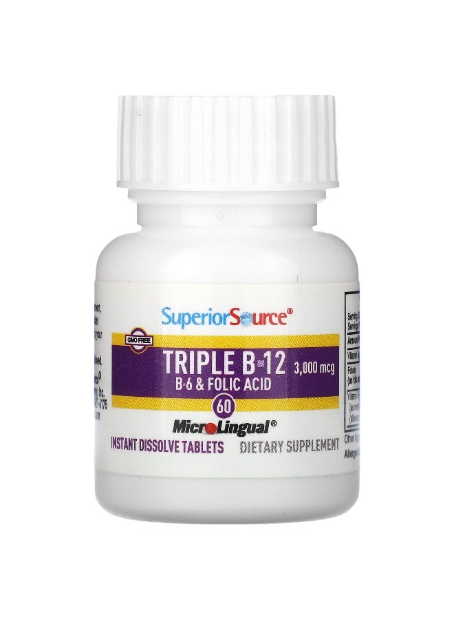 Superior Source, Triple B-12, B-6, Folic Acid, 60 MicroLingual Instant Dissolve Tablets (Packaging may vary) - Image 3