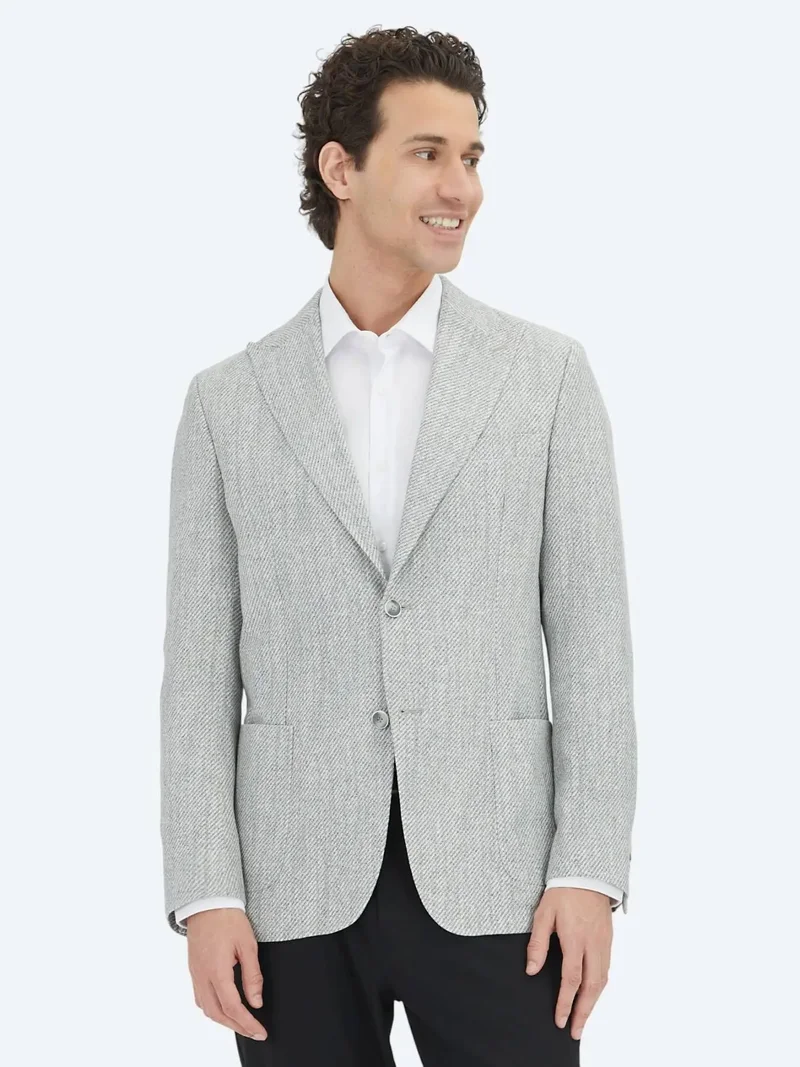 Kip Grey Patterned Modern Fit Linen Blended Jacket