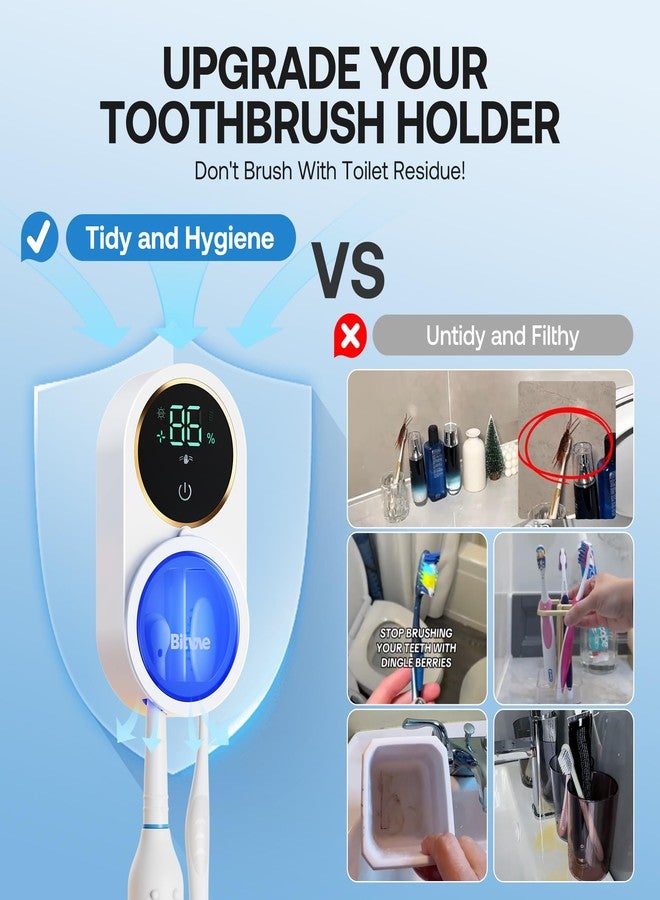 Bitvae Upgraded Tooth Brush Holder for Bathroom 2.0, Infrared Sensing Toothbrush Cleaner, Wall-Mounted for Most Size Toothbrushes, Air Drying, LED Smart Screen, White Gold Trim - Image 5