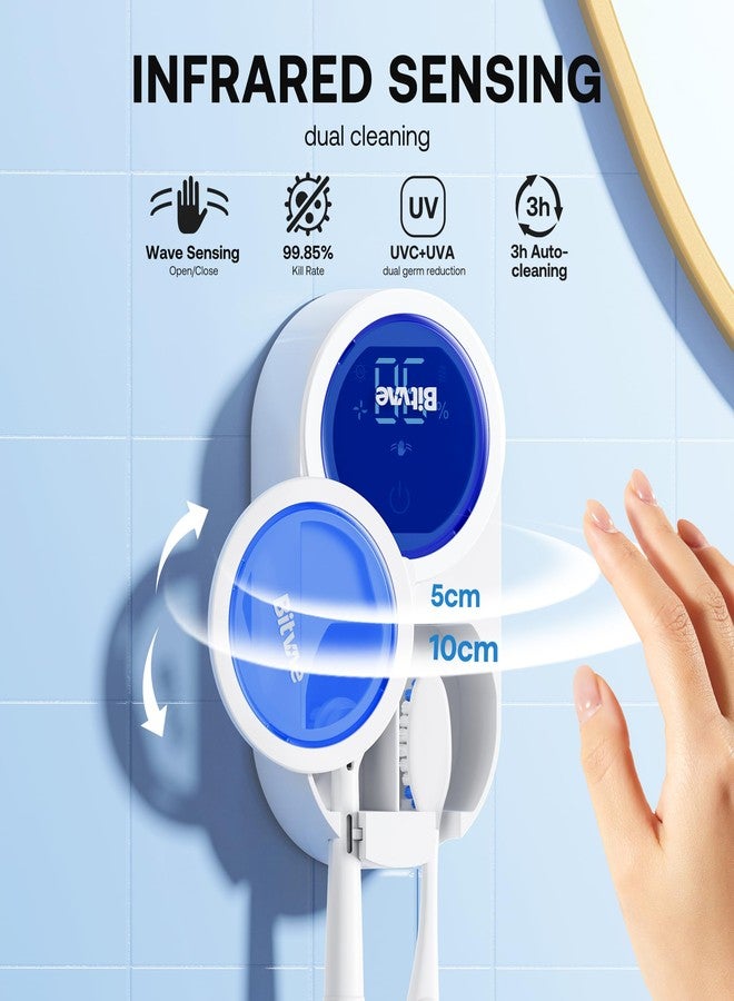 Bitvae Upgraded Tooth Brush Holder for Bathroom 2.0, Infrared Sensing Toothbrush Cleaner, Wall-Mounted for Most Size Toothbrushes, Air Drying, LED Smart Screen, White Gold Trim - Image 2