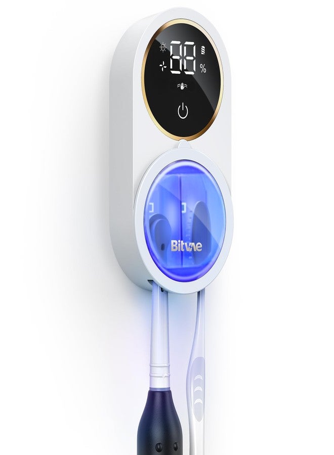 Bitvae Upgraded Tooth Brush Holder for Bathroom 2.0, Infrared Sensing Toothbrush Cleaner, Wall-Mounted for Most Size Toothbrushes, Air Drying, LED Smart Screen, White Gold Trim - Image 1