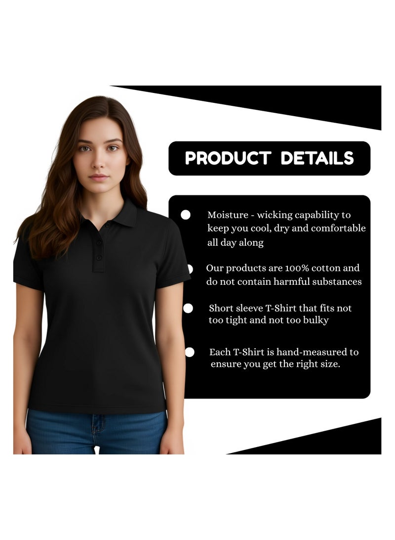 PRINTSHOP4ME Women's Regular-Fit Golf Polo T-shirt Pure Cotton Short Sleeve 220 GSM Basic Colors - Image 3