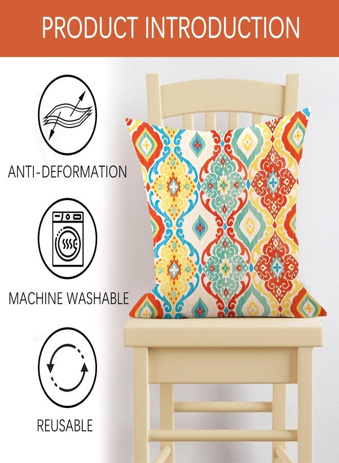 Fjfz Colorful Paisley Decorative Throw Pillow Covers 18 x 18 Set of 4, Boho Floral Modern Geometric Porch Outdoor Home Decor, Bohemian Ethnic Flower Sofa Couch Cushion Case - Image 3