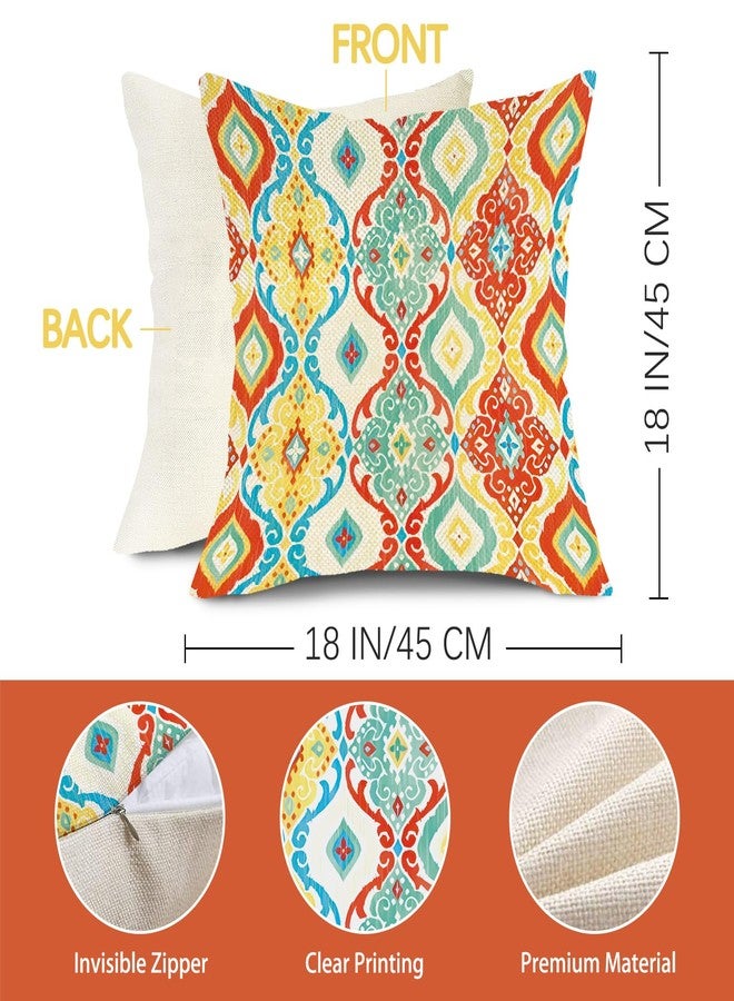 Fjfz Colorful Paisley Decorative Throw Pillow Covers 18 x 18 Set of 4, Boho Floral Modern Geometric Porch Outdoor Home Decor, Bohemian Ethnic Flower Sofa Couch Cushion Case - Image 2