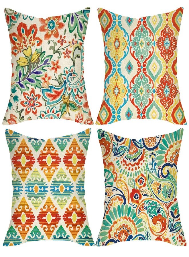 Fjfz Colorful Paisley Decorative Throw Pillow Covers 18 x 18 Set of 4, Boho Floral Modern Geometric Porch Outdoor Home Decor, Bohemian Ethnic Flower Sofa Couch Cushion Case - Image 1