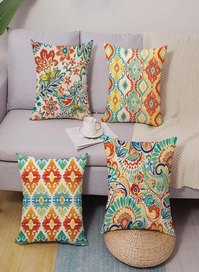 Fjfz Colorful Paisley Decorative Throw Pillow Covers 18 x 18 Set of 4, Boho Floral Modern Geometric Porch Outdoor Home Decor, Bohemian Ethnic Flower Sofa Couch Cushion Case - Image 4