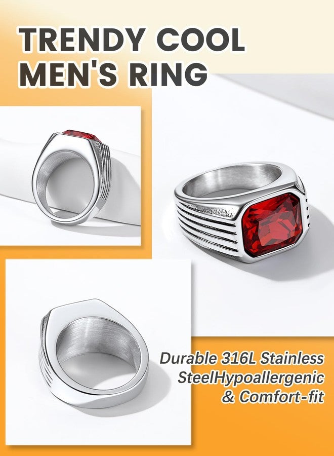 Bestyle Mens Signet Pinky Ring - Stainless Steel, Synthetic Princess Cut Red Garnet Cocktail Ring - Everyday Casual Size 10 - Image 5
