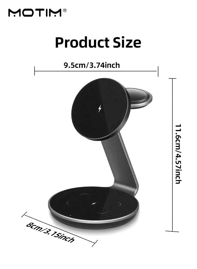 Motim - 3-in-1 Wireless Charger Stand with MagSafe, Removable Made for Apple Watch Certified Charger, MagSafe Fast Charging Station, Magnetic Charger Dock, iPhone 15/14/13/12 Series, Apple Watch, Apple AirPods Pro/3/2 - Image 1
