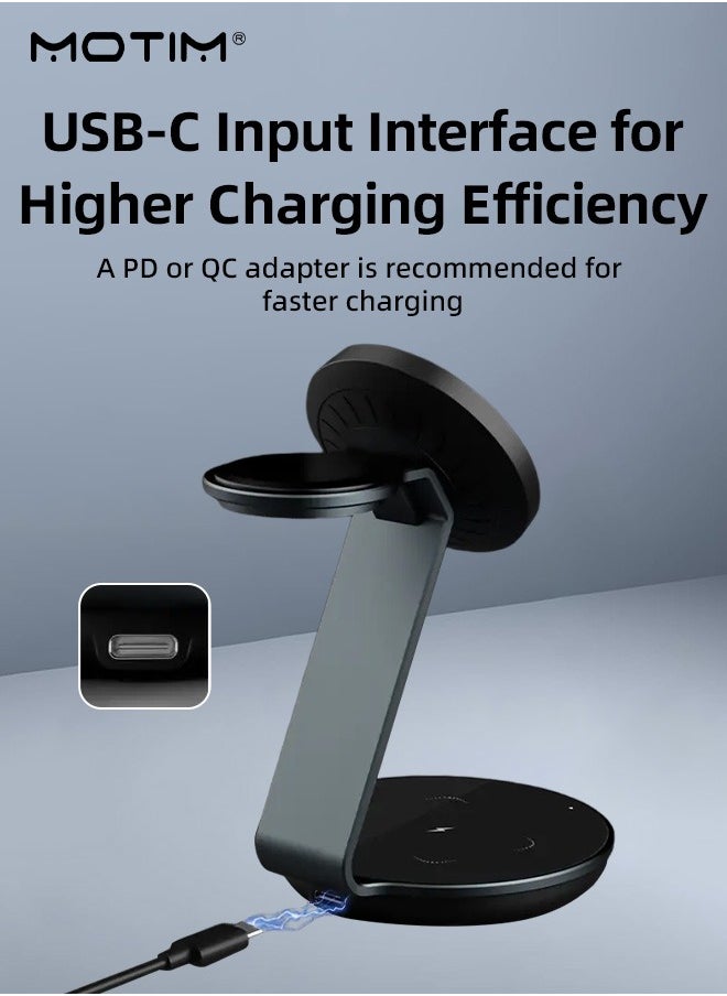 Motim - 3-in-1 Wireless Charger Stand with MagSafe, Removable Made for Apple Watch Certified Charger, MagSafe Fast Charging Station, Magnetic Charger Dock, iPhone 15/14/13/12 Series, Apple Watch, Apple AirPods Pro/3/2 - Image 1