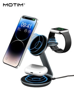 3-in-1 Wireless Charger Stand with MagSafe, Removable Made for Apple Watch Certified Charger, MagSafe Fast Charging Station, Magnetic Charger Dock, iPhone 15/14/13/12 Series, Apple Watch, Apple AirPods Pro/3/2