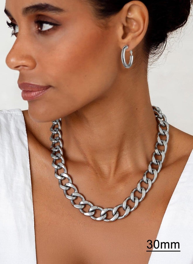 U7 30mm Hoop Earrings Sterling Silver Post Stainless Steel Thick Chunky Hoop Earrings for Women Party Hoops Earring - Image 3