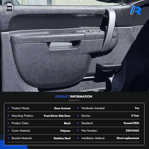 RHAOCZIYAUTO 22818465 Front Left Driver Side Armrest Repair Kit Fit for Chevy Silverado 1500 2500HD 3500HD 2010-2014 For GMC Sierra 1500 2500 HD 3500 HD 2010-2014 Door Panel with Release Handle Below Armrest Black - Image 5